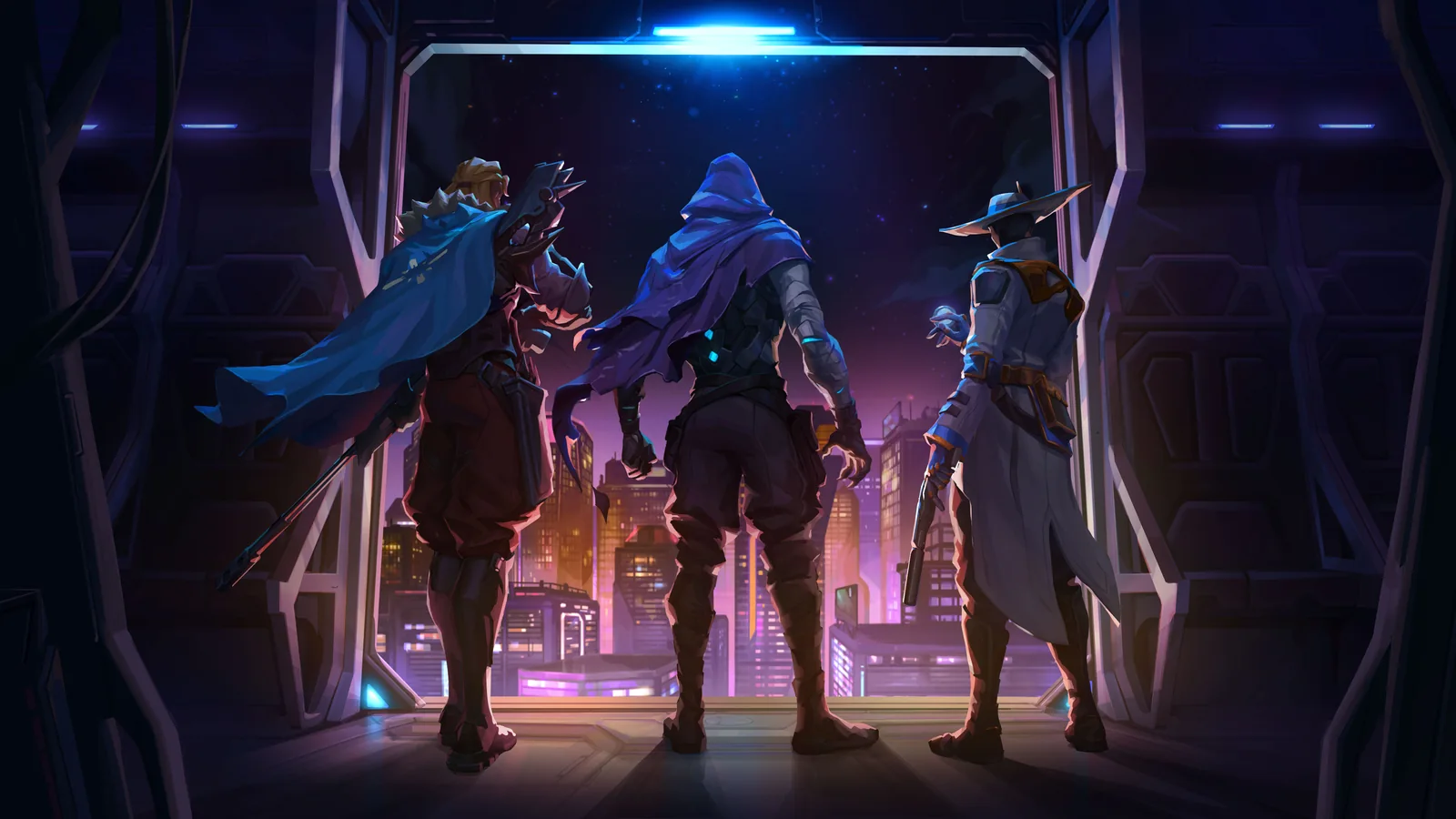 VALORANT Episode 8 Act I artwork showing three agents overlooking a city